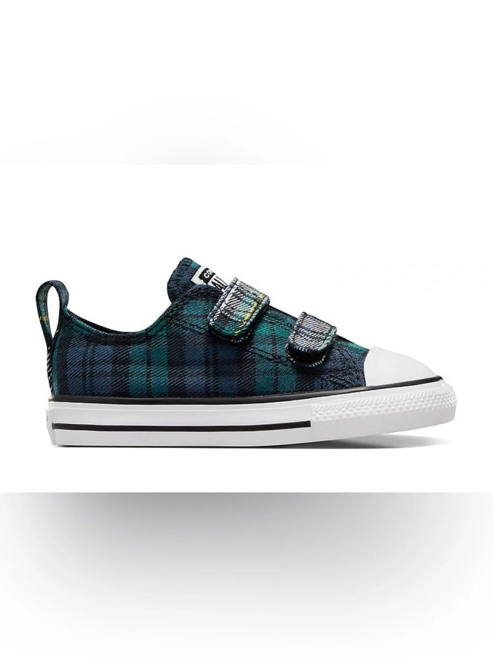 New Converse Chuck Taylor Green Plaid Toddler Boys Sz 10 10T Velcro straps